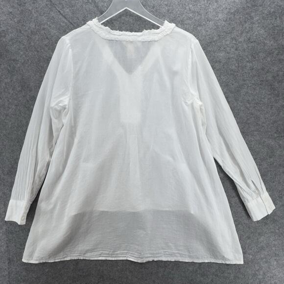 Sundance Womens Long Sleeve Ruffle Neck Hi Lo Blouse Size M White Cotton Boho - Picture 7 of 9